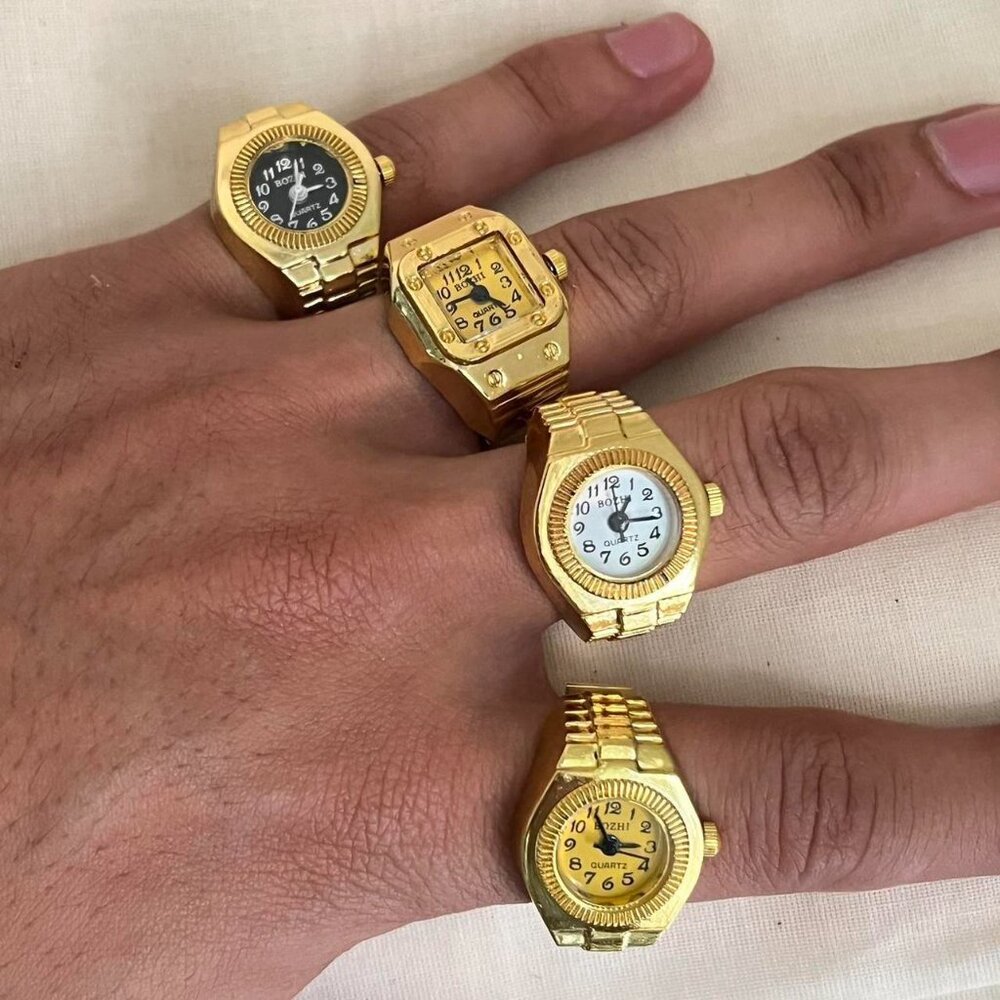 Gold tone Watch Ring with Round and square face - Picture 7 of 7